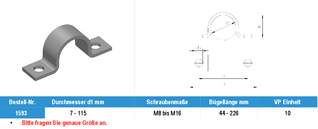 Schwere Rohrschellen DIN 1593 aus Edelstahl Schwere Rohrschellen DIN 1593 aus Edelstahl