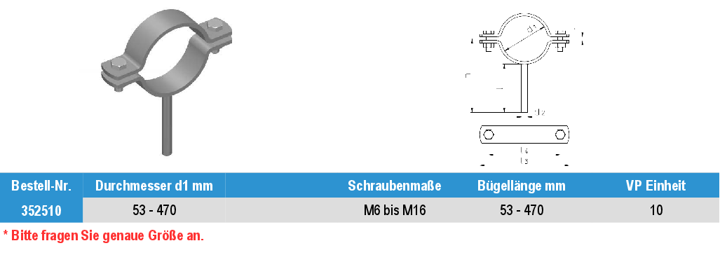 Rohrschelle Edelstahl A2 mit Schaft blank oder elektrolytisch poliert Rohrschelle Edelstahl A2 mit Schaft blank oder elektrolytisch poliert