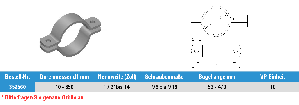 Rohrschelle Edelstahl A2 blank oder elektrolytisch poliert Rohrschelle Edelstahl A2 blank oder elektrolytisch poliert