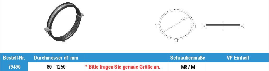 Lüftungsrohrschelle Edelstahl A2 oder A4 Lüftungsrohrschelle Edelstahl A2 oder A4