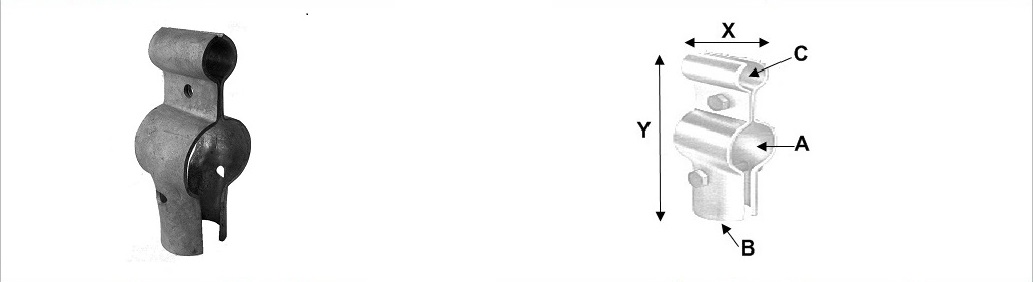 T-Schelle geteilt mit zusätzlicher oberer Rohrführung aus verzinktem Stahl T-Schelle geteilt mit zusätzlicher oberer Rohrführung aus verzinktem Stahl